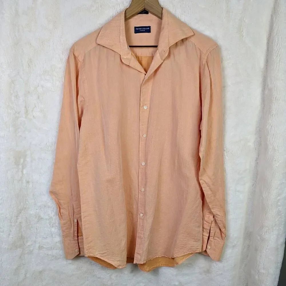 Peter Millar Collection Men’s Medium Peach Orange Linen Button Down Shirt